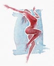 Naked Modern Dancer Watercolor Red-Blue