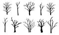 Naked trees silhouettes set. Hand drawn isolated illustrations.