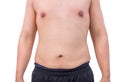 Naked tummy of fat boy white background