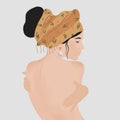 Naked woman with beautiful earring and a colorful turban on her head. Illustration Royalty Free Stock Photo