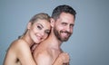 naked woman embrace bare man. romantic relationship and love concept. Royalty Free Stock Photo
