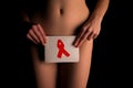 naked woman shows pink cancer awarness symbol Royalty Free Stock Photo