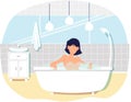 Naked woman sitting in bathtub with hot water in home sauna. Trendy bathroom modern interior design Royalty Free Stock Photo