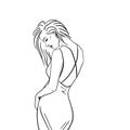 Naked young woman one line drawing style. Minimalistic background. Fashion wallpaper Royalty Free Stock Photo