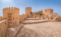 Nakhal,Oman - 04.01.2018: Yard inside the medieval arabian fort of Nakhal, Oman. Fortification walls, rock, stone floor