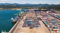 Nakhodka, Russia-August 2019: container terminals in Nakhodka port. port Nakhodka in Russia, coal, oil, containers, wood