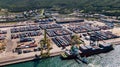 Nakhodka, Russia-August 2019: container terminals in Nakhodka port. port Nakhodka in Russia, coal, oil, containers, wood