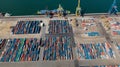 Nakhodka, Russia-August 2019: container terminals in Nakhodka port. port Nakhodka in Russia, coal, oil, containers, wood