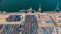 Nakhodka, Russia-August 2019: container terminals in Nakhodka port. port Nakhodka in Russia, coal, oil, containers, wood