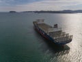 Nakhodka. Russia - May 27, 2017: Container ship CMA CGM Rodolphe standing on the roads at anchor.