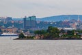 Oslo city and Nakholmen island Inner Oslofjord on rainy day Norway