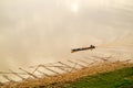 Nakhon Panom/Thailand - Nov 9, 2018: Thai fisherman sailing a boat in Mekong river