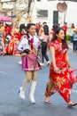 NAKHON SAWAN, THAILAND - FEBRUARY 8 : unidentified asian beautiful drum major marching at parade in Chinese New Year festival on