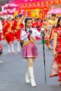 NAKHON SAWAN, THAILAND - FEBRUARY 8 : unidentified asian beautiful drum major marching at parade in Chinese New Year festival on