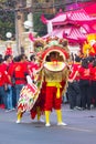 NAKHON SAWAN, THAILAND - FEBRUARY 8 : unidentified asian man in dancing lion in Chinese New Year festival on February 8, 2019 in