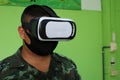 Nakhon Sawan, Thailand, 1 Mar. 2021 Male soldiers wear VR glasses that give virtual reality to the game.