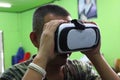 Nakhon Sawan, Thailand, 1 Mar. 2021 Male soldiers wear VR glasses that give virtual reality to the game.