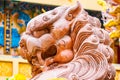 Nakhon Sawan, Thailand - March, 23, 2022 : Stone lion statue at Shrine Serpent king Chan Sen Is a Chinese style temple Created for Royalty Free Stock Photo