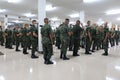 Nakhon Sawan, Thailand, 29 October 2021, a large group of male military students Wear a mask to prevent the spreading virus