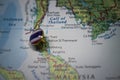 Nakhon Si Thammarat pinned on a map with the flag of Thailand