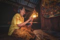 Nakhon Si Thammarat, Thailand - August 15, 2020: Senior women play shadow puppet is traditional south of Thailand