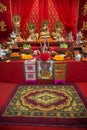 Set of Chinese altar table on the street in city during the Chinese New year celebrations.