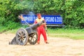 NAKORNPATHOM THAILAND, June 20: Thai warriors performing a sho Royalty Free Stock Photo