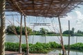 Nakornpathom / Thailand - September 5 2020: floating raft along the river at Tree & Tide cafe