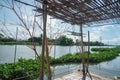 Nakornpathom / Thailand - September 5 2020: floating raft for photo shoot along the river at Tree & Tide cafe