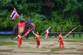 NAKORNPRATHOM THAILAND : October 6, 2022 : photo of elephant show at Samphran elephant ground & zoo, showing how the dynasty use Royalty Free Stock Photo