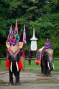 NAKORNPRATHOM THAILAND : October 6, 2022 : photo of elephant show at Samphran elephant ground & zoo, showing how the dynasty use Royalty Free Stock Photo