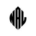 NAL circle letter logo design with circle and ellipse shape. NAL ellipse letters with typographic style. The three initials form a