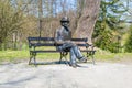 Bench of Boleslaw Prus at health resort in Naleczow. Boleslaw Prus was Polish poet.