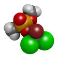 Naled insecticide molecule organophosphate class. 3D rendering. Atoms are represented as spheres with conventional color coding