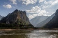 Nam Ou river near Muang Ngoi Neua village, Laos. Sopchem village visibl Royalty Free Stock Photo