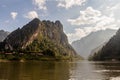 Nam Ou river near Muang Ngoi Neua village, Laos. Sopchem village visibl Royalty Free Stock Photo