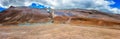 Namafjall Hverir geothermal area in Iceland. Stunning landscape of sulfur valley, panoramic view of Namafjall mountain and sky Royalty Free Stock Photo