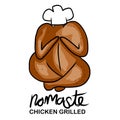 Namaste chicken grilled cartoon logo illustration