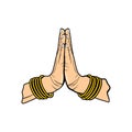 namaste hand gesture with gold wristband vector illustration