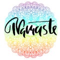 Namaste modern dry brush lettering on mandala pattern background. Yoga typography poster. Vector illustration. Royalty Free Stock Photo