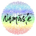 Namaste modern dry brush lettering on mandala pattern background. Yoga typography poster. Vector illustration. Royalty Free Stock Photo