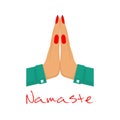 Namaste. Welcome gesture hands woman