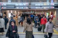 Namba district, Osaka, Japan - 3 Mar 2018: Japanese passengers walked around in undergroud / subway at Numba station., Namba train