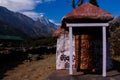 Buddhist Prayer Flags and Wheel Everest Base Camp Trekking in Solukhumbu, Nepal Royalty Free Stock Photo