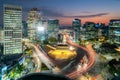 Namdaemun gate with Seoul business district at night in Seoul ,South Korea Royalty Free Stock Photo