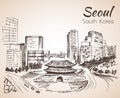 Namdaemun, the Sungnyemun - Seoul cityscape, hand drawn. South K