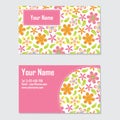 Name card vector design template with orange and pink flower for stationery card Royalty Free Stock Photo