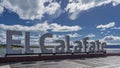 The name of the city of El Calafate - large letters are installed on the embankment Royalty Free Stock Photo