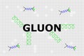 Name of gauge boson gluon in the center with green spirals Royalty Free Stock Photo