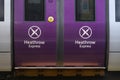 Name and logo on Heathrow Express carriage train doors Royalty Free Stock Photo